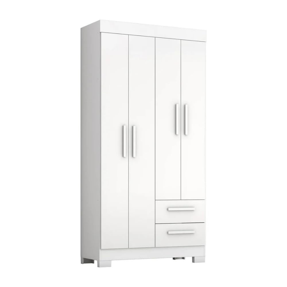 Guarda-Roupa Solteiro 4 Portas 2 Gavetas Malta Branco Flex Notável – Organização Moderna e Espaçosa
