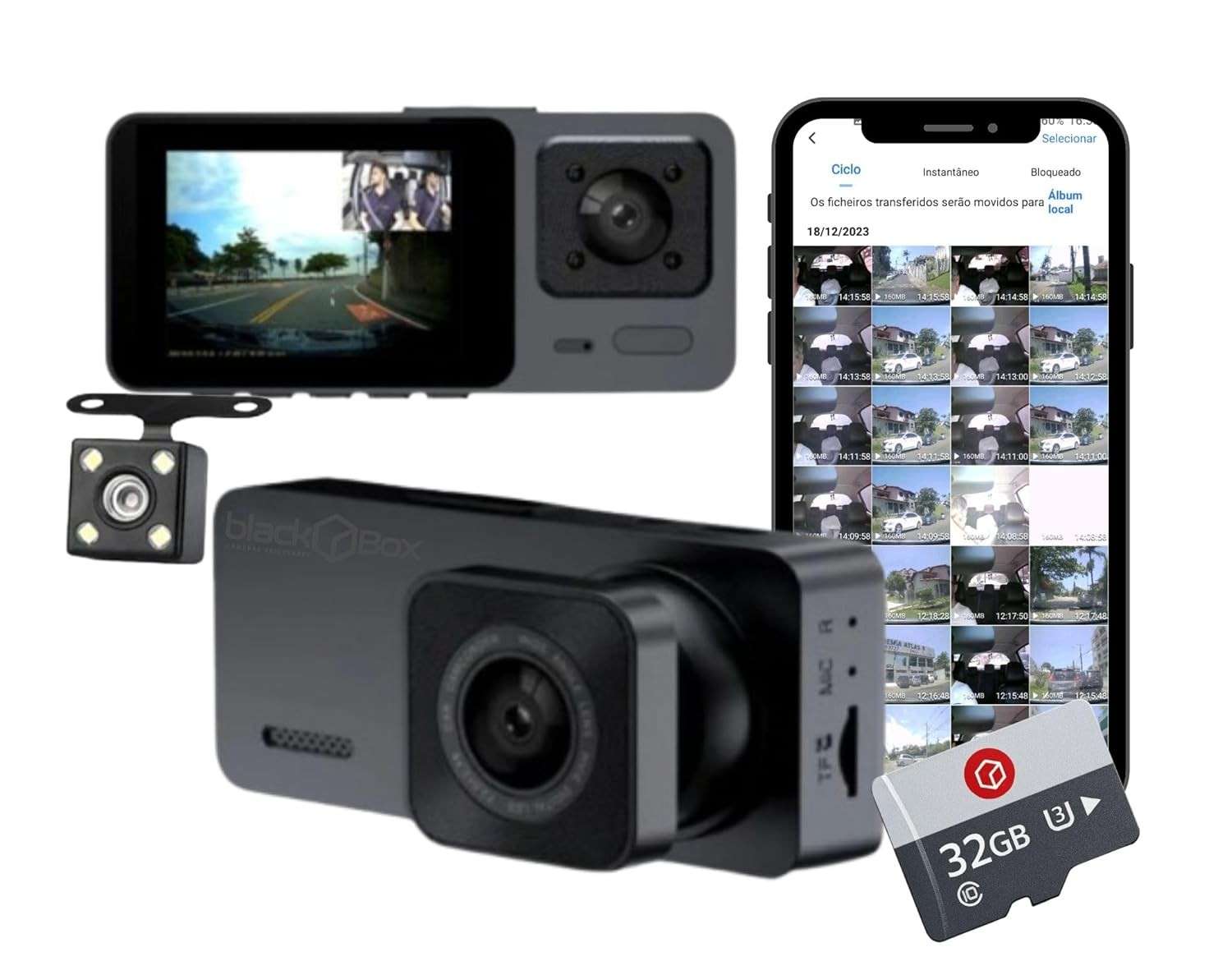 Black Box GP3: Câmera Veicular Tripla Full HD com Wi-Fi e Visão Noturna + 32GB