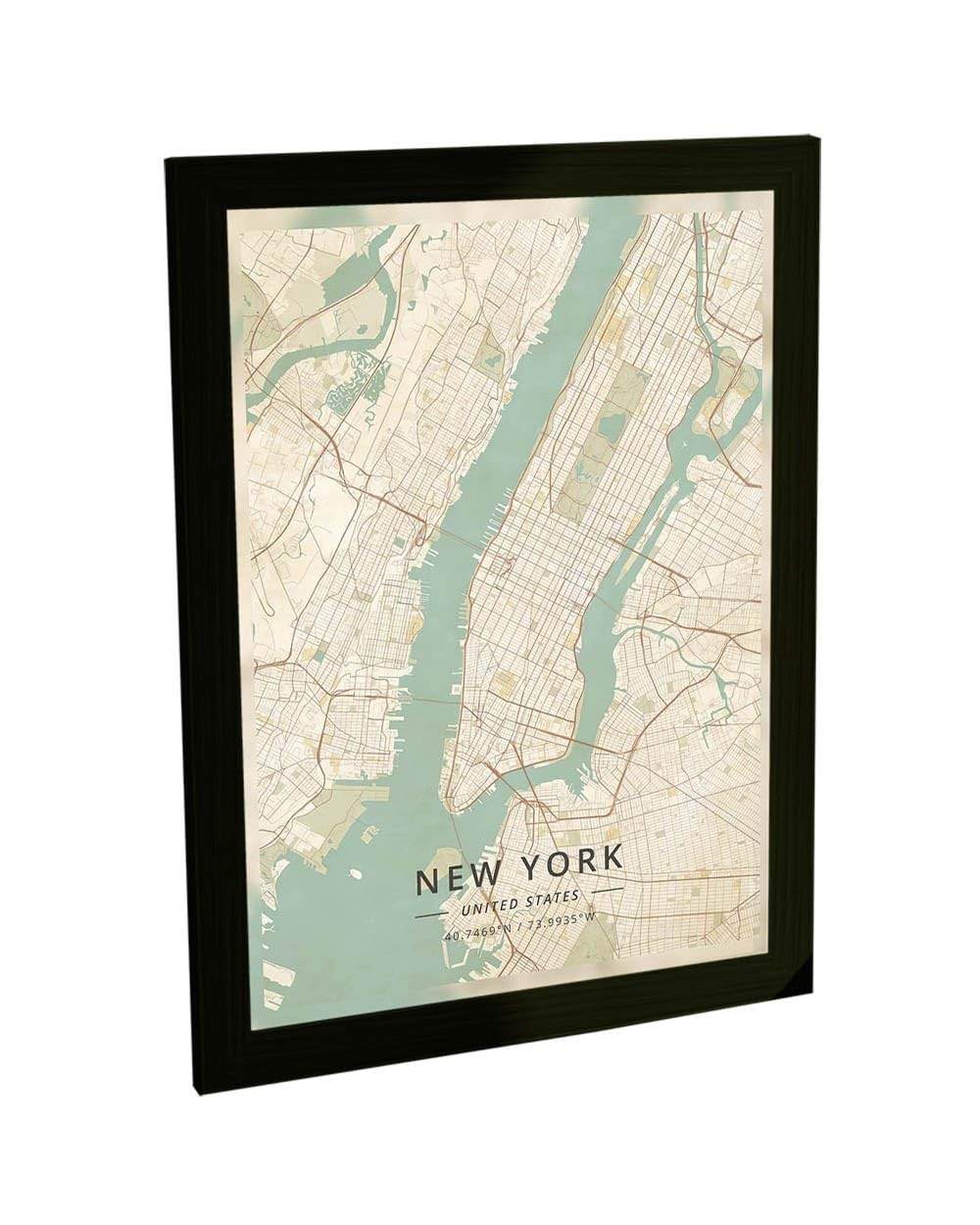 Quadro Decorativo A2 Mapa Nova York - Moldura Pronta para Pendurar | Poster Moderno com Grampos Flexíveis