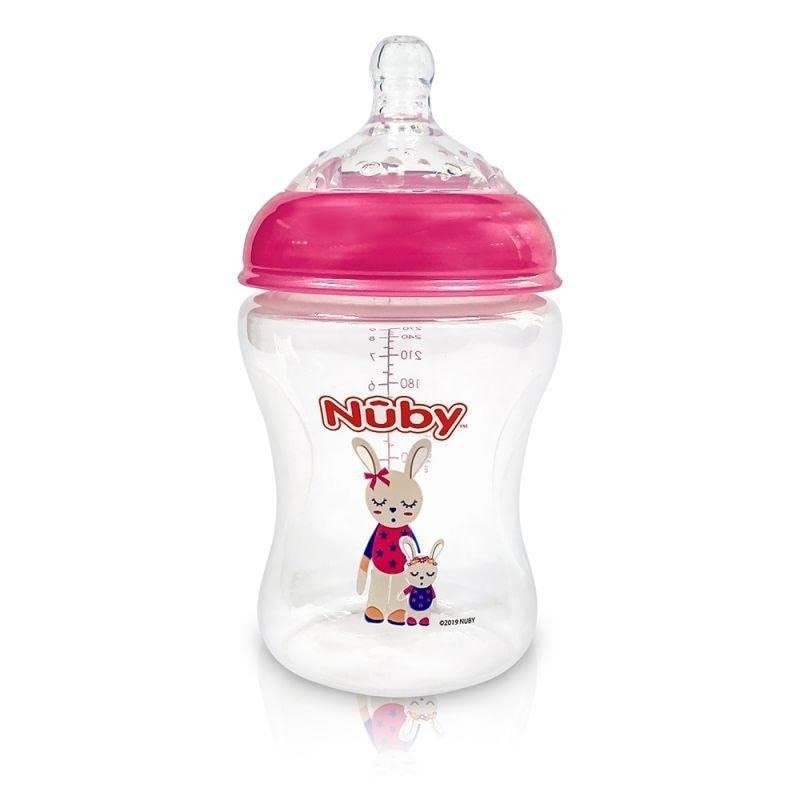 Mamadeira Nuby Boca Larga com Bico Anatômico Brilha no Escuro 270ml - Rosa