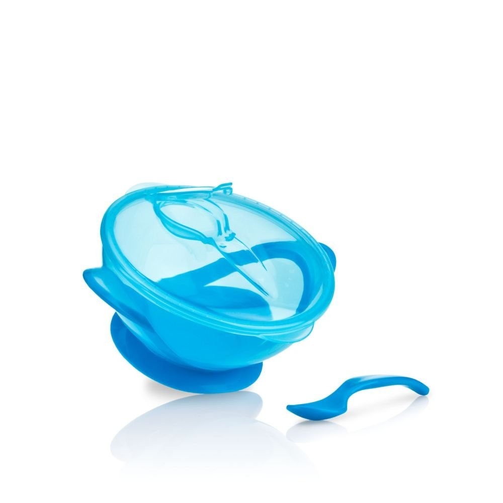 Nûby Tigelinha com Ventosa e Colher Azul - Prática e Segura para Refeições do Bebê