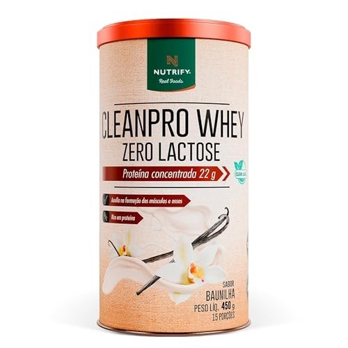 CleanPro Whey Zero Lactose - Proteína Concentrada - Sabor Baunilha - 450g - Nutrify