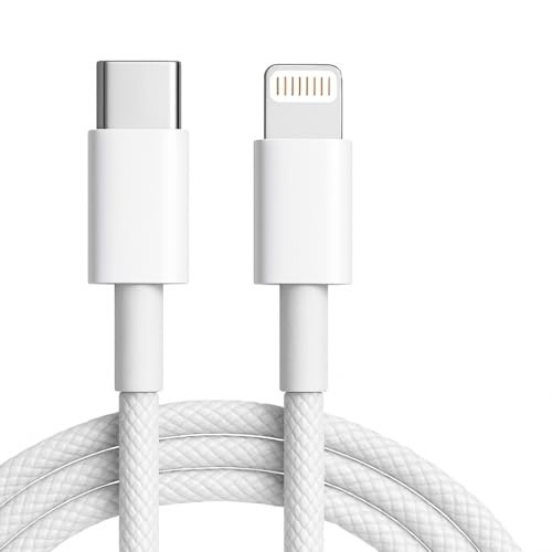 Cabo Carregador Turbo Trançado De Nylon Branco Compatível com iPhone 14/13/12/11/XR/XS/8/7/SE/XR Certificado Premium