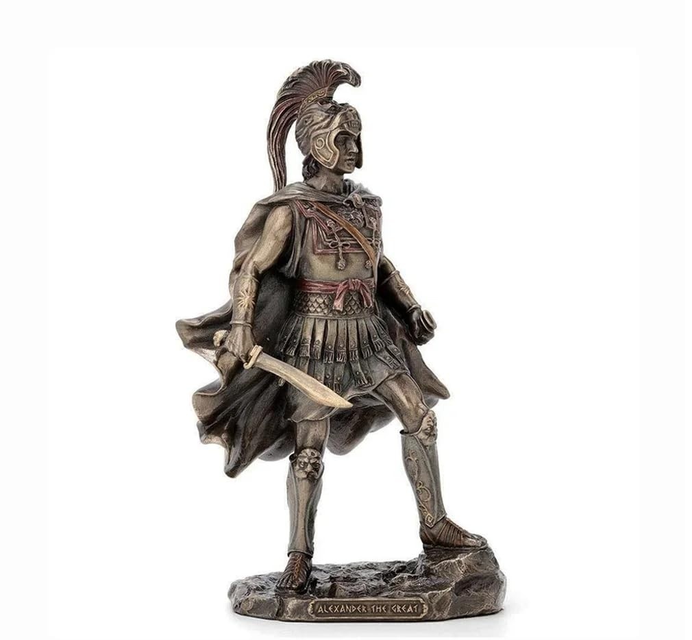 Estátua Decorativa de Alexandre, o Grande em Bronze Antigo - 24 cm | Peça Histórica para Decoração e Coleção