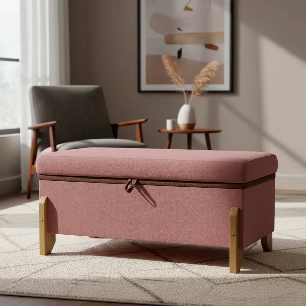Puff Recamier Baú 100cm Versallies Boucle Rosê - Conforto e Estilo para o Quarto