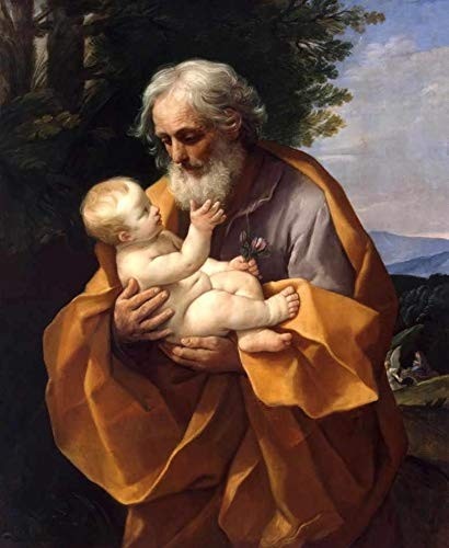 São José com o Menino Jesus - Obra de Arte em Canvas 30x37 | Reprodução Giclée de Guido Reni