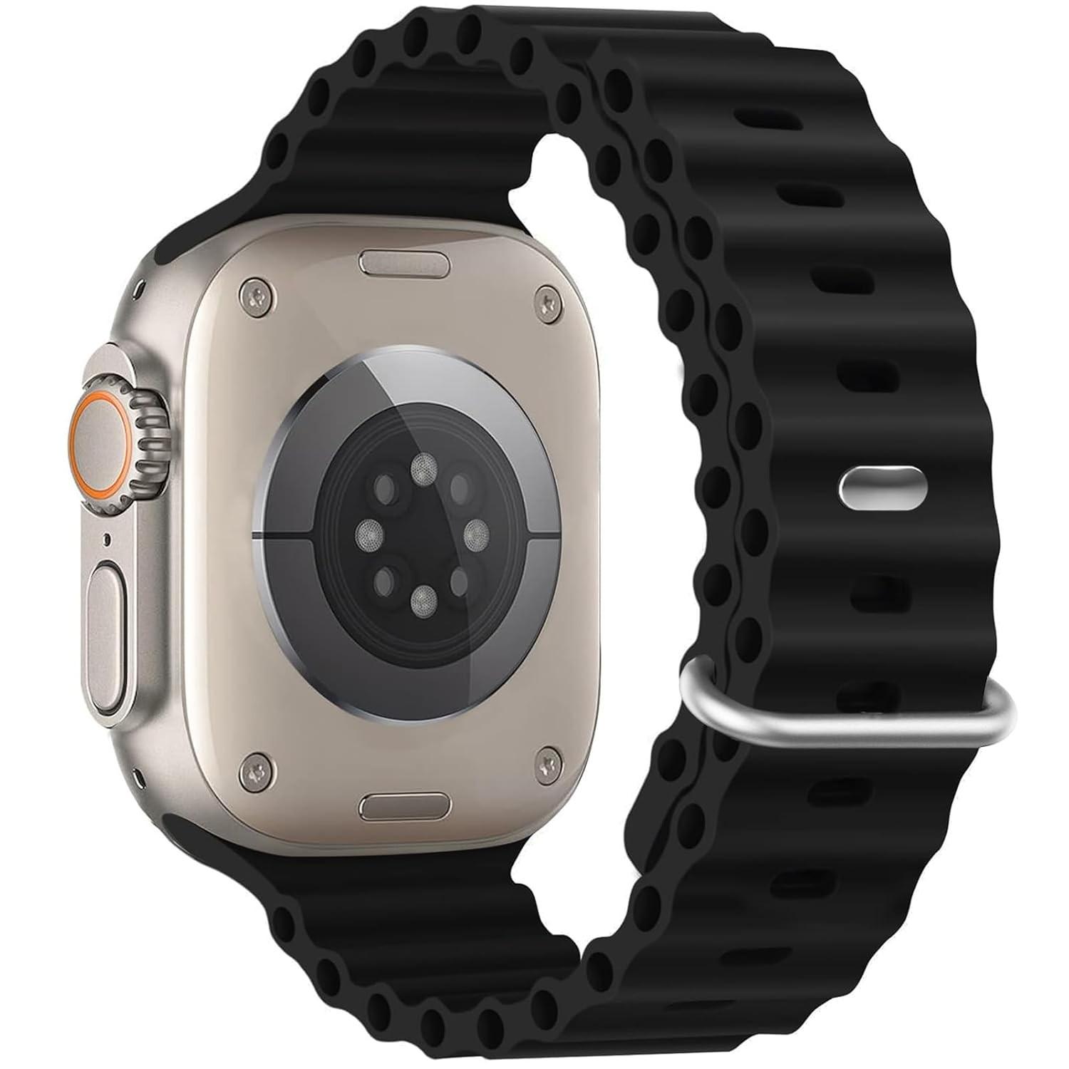 Pulseira esportiva de silicone Ocean – compatível com Apple Watch Ultra 2/Ultra de 49 mm, 45 mm, 44 mm e 42 mm, para iWatch Ultra 2, iWatch Ultra séries SE 9/8/7/6/5/4