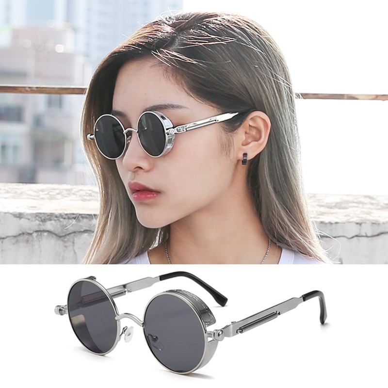 Óculos de Sol Masculino Steampunk Vintage Redondo UV400 – Estilo Único