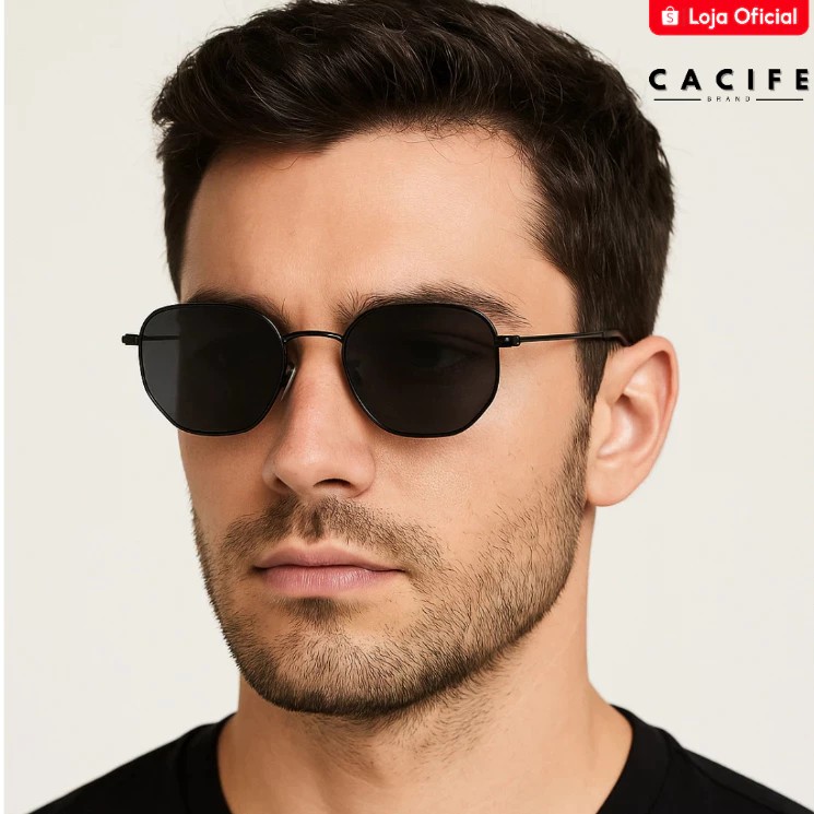 Óculos Hexagonal Preto: Estilo Retrô e UV400