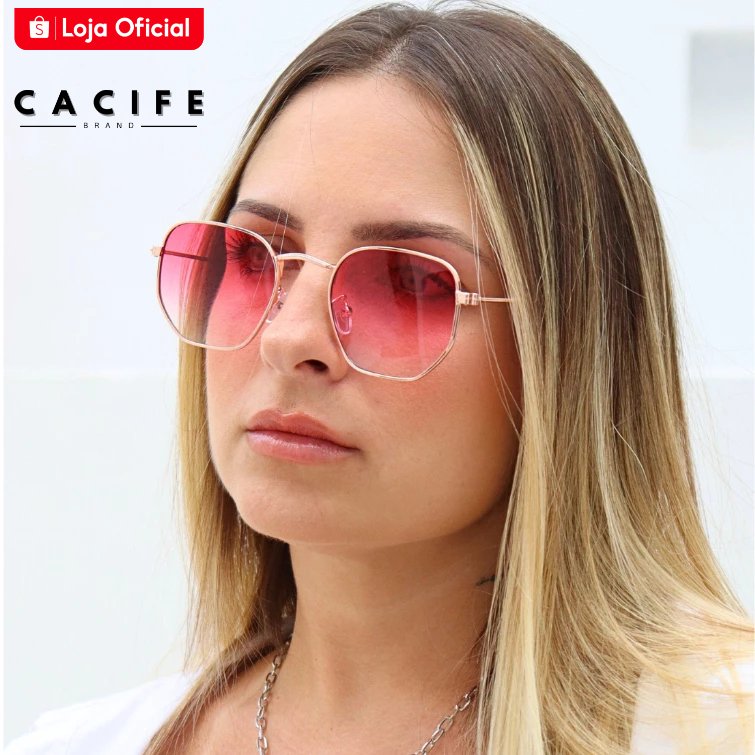 Óculos Hexagonal Rosa: Estilo Retrô e UV400