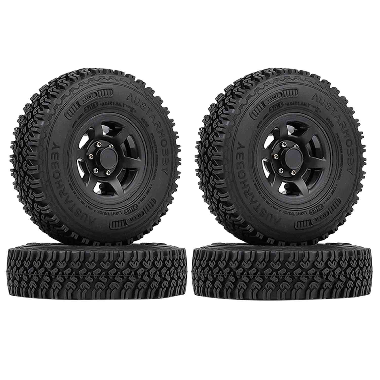 Conjunto de Pneus e Rodas 1.55" 1/10: Performance Off-Road e Estilo Preto para seu Carrinho RC