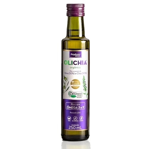 PRODUZA FOODS - Garrafa de Olichia Orgânico - Óleo 50% Oliva e 50% Chia - Consumo In Natura e para Temperar Saladas - Rico em Ômega 3 e 9, Vegano e Sem Glúten, Orgânico - 250 mL…