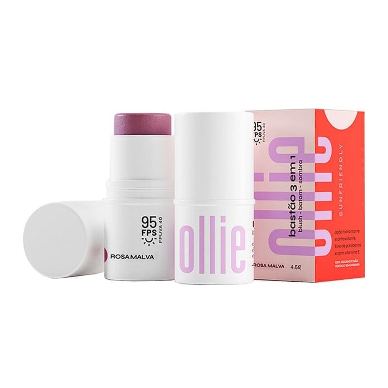 Ollie 3 em 1: Blush, Batom & FPS95 Rosa Malva