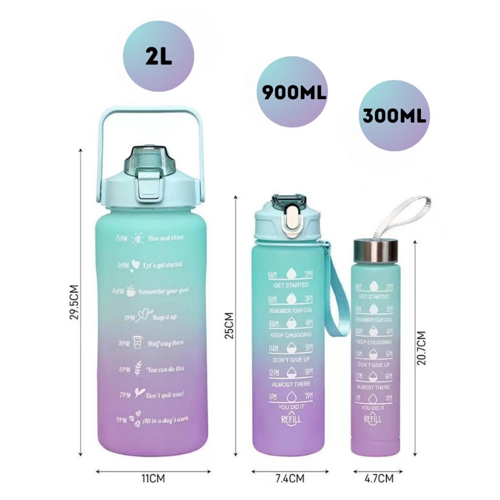 Kit 3 Garrafas Squeeze com Lembretes para Beber Água | Estilo Omega