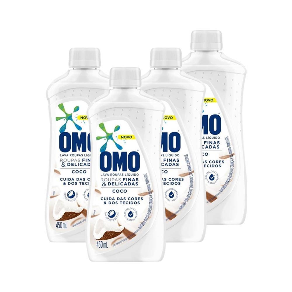 Omo Coco: Kit 4 Lava Roupas Delicadas 450ml