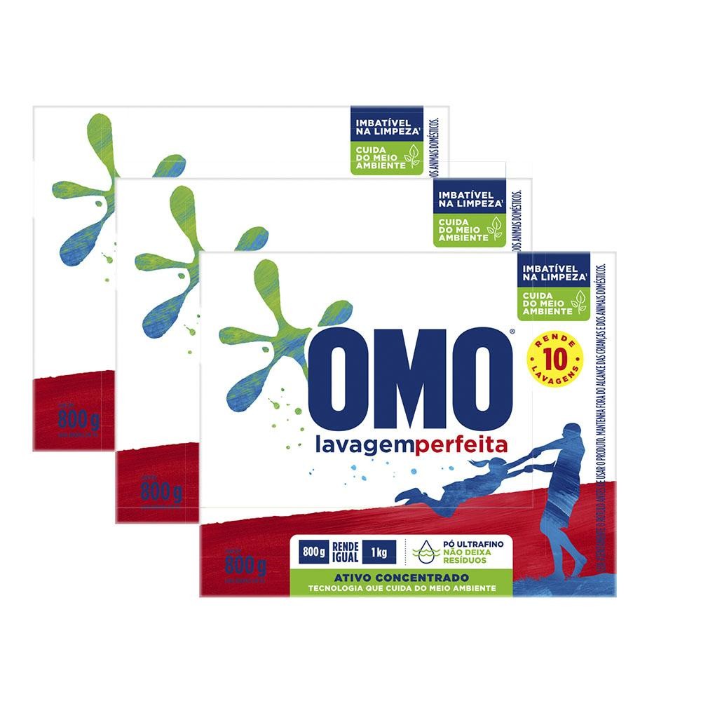OMO Lavagem Perfeita: Kit 3 Lavar Roupa 800g