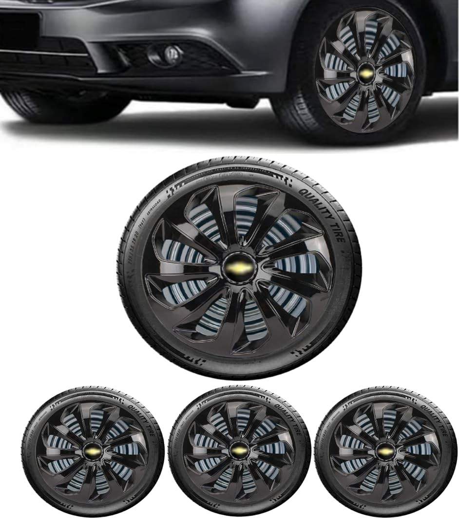 Jogo 4 Calotas Esportivas Velox Aro 15 Preto Brilhante - Onix, Prisma, Spin e Mais