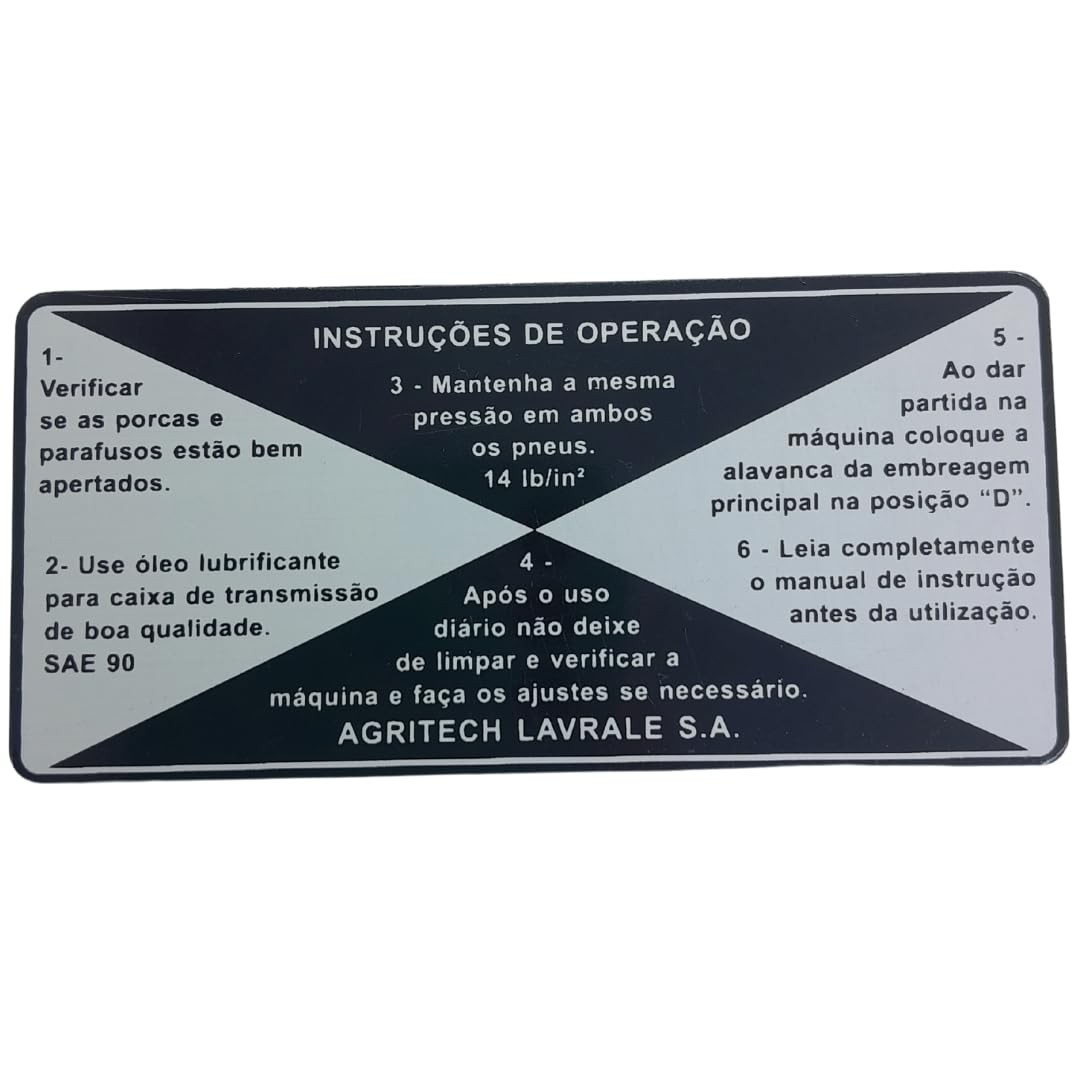 Placa de Instrução de Operação Yanmar TC10, TC11, TC12, TC14 e Super - Guia Essencial