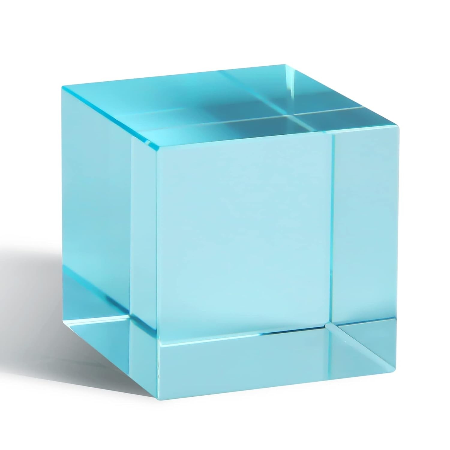 Cubo de Cristal K9 Óptico Ciano - Prisma Decorativo com Brilho Refinado