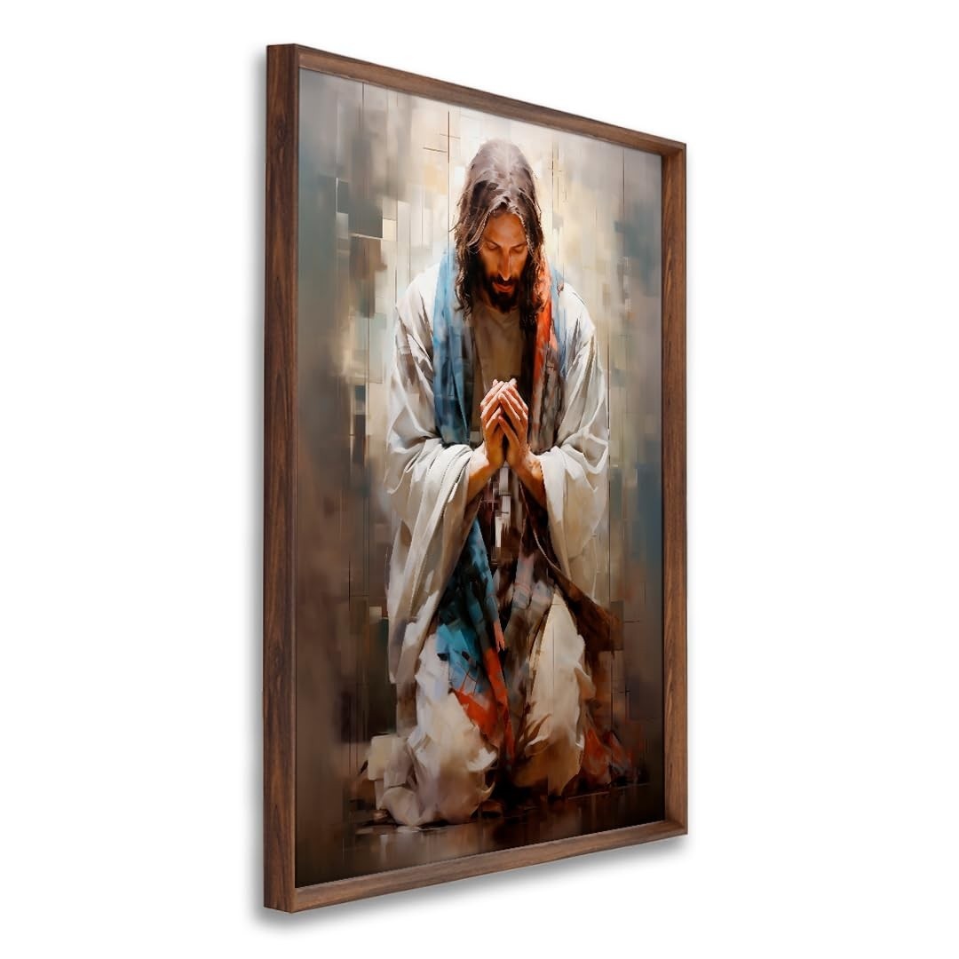 Quadro Decorativo Jesus em Oração - Tela 60x90cm com Vidro | Arte Espiritual Sofisticada