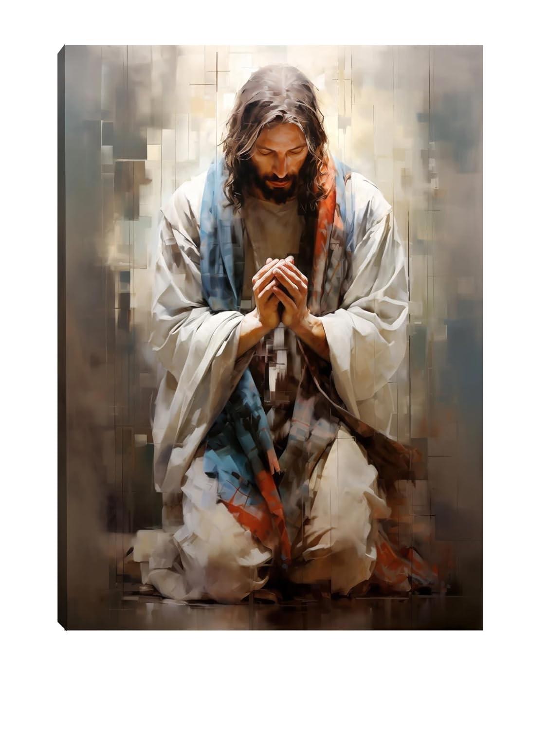 Quadro Religioso Jesus Orando 70x100 - Decoração Espiritual para Sala e Quarto