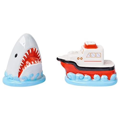 Silver Buffalo Jaws Shark Breach and Orca Ceramic Salt and Pepper Shaker