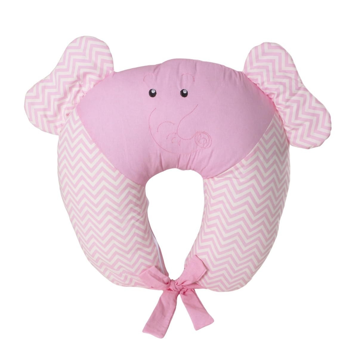 Almofada de Amamentação com Orelhas e Laço - Elefante Rosa | Conforto e Estilo para Mães Modernas