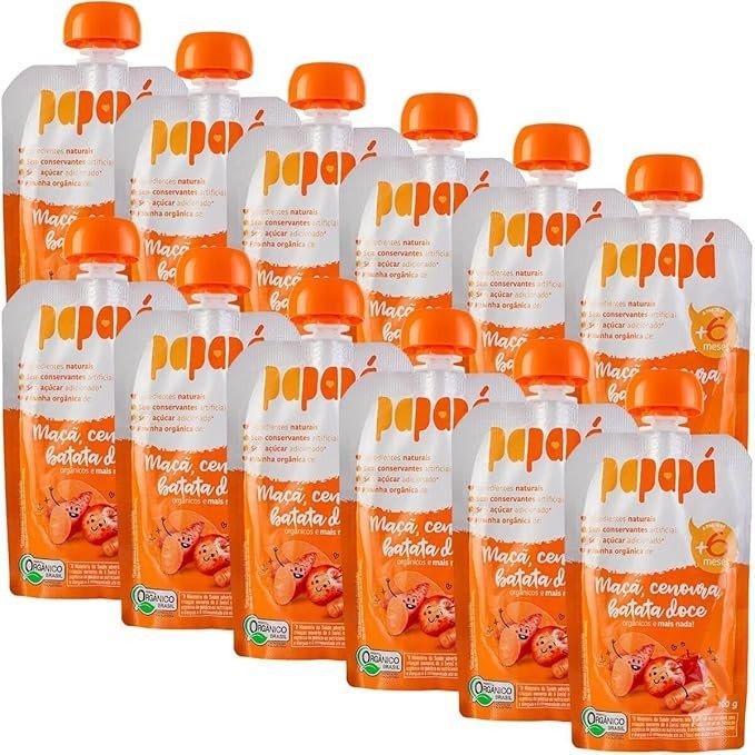 Kit 12 Papinha Orgânica Maçã, Cenoura e Batata Doce 100g - Papapá