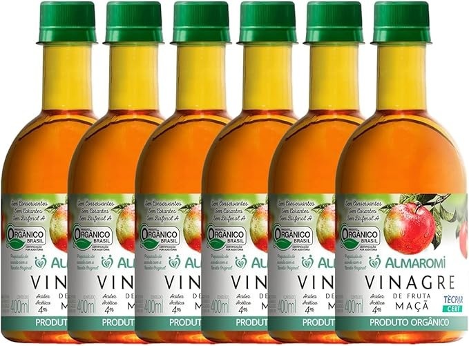 Kit 6 Vinagre Maça Orgânico Acidez Acética 4% Almaromi 400ml