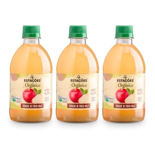 Kit 3 Vinagre De Maçã Orgânico Acidez 4,2% 4 Estações 450 ml