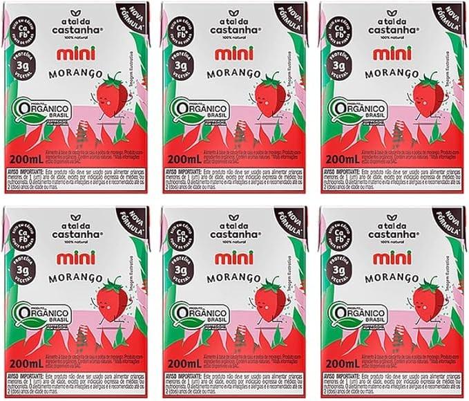 Kit 6X: Leite Vegetal Mini Morango Orgânico A Tal da Castanha 200ml