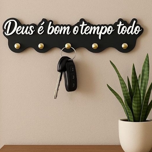 Porta Chaves MDF com Frase 'Deus é Bom o Tempo Todo' – Decor e Organização