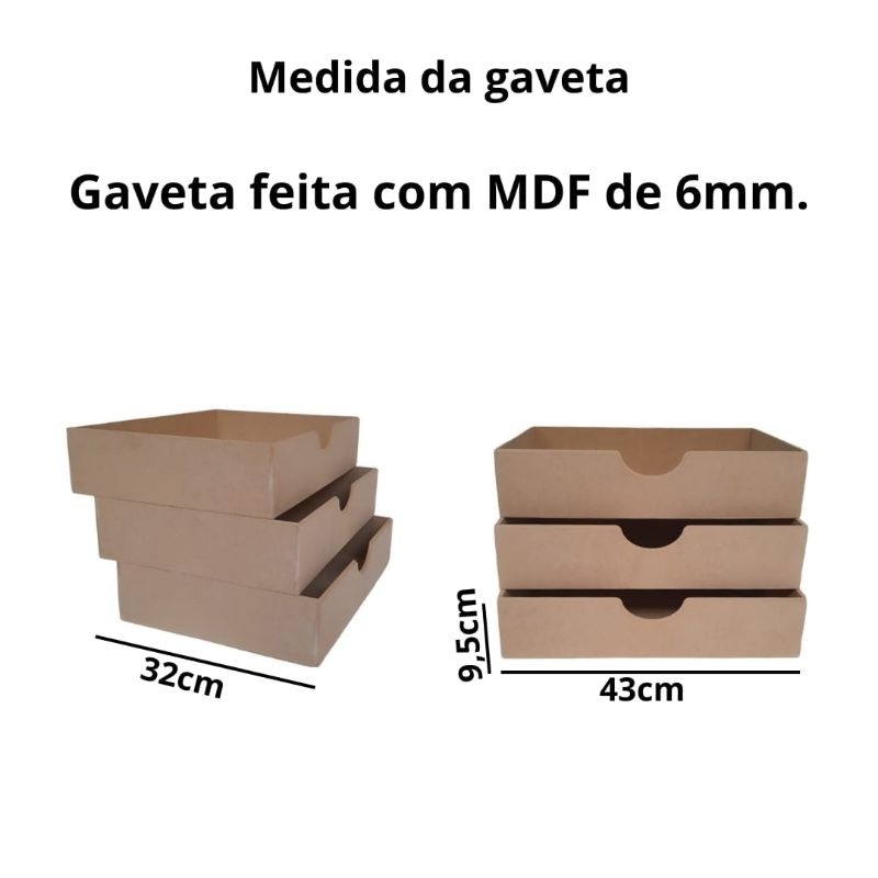 Organizador A3 3 Gavetas MDF: Solução Prática para Organização