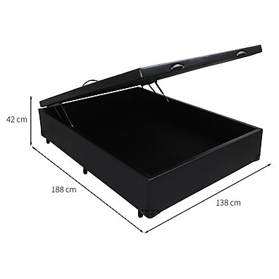 Base Box Casal com Baú Preta Érica: Seu Sono + Organização!