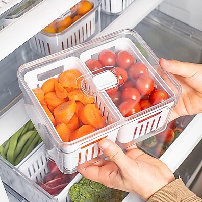 Organizador com Cesto Duplo Clear Fresh 2,2L – Frescor e Organização na Sua Geladeira