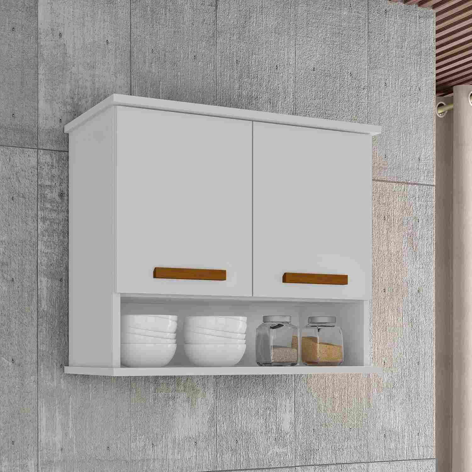 Armário Aéreo Organizador de Cozinha com Espaço Interno Mavi (Branco) – Solução Inteligente para Ambientes Modernos