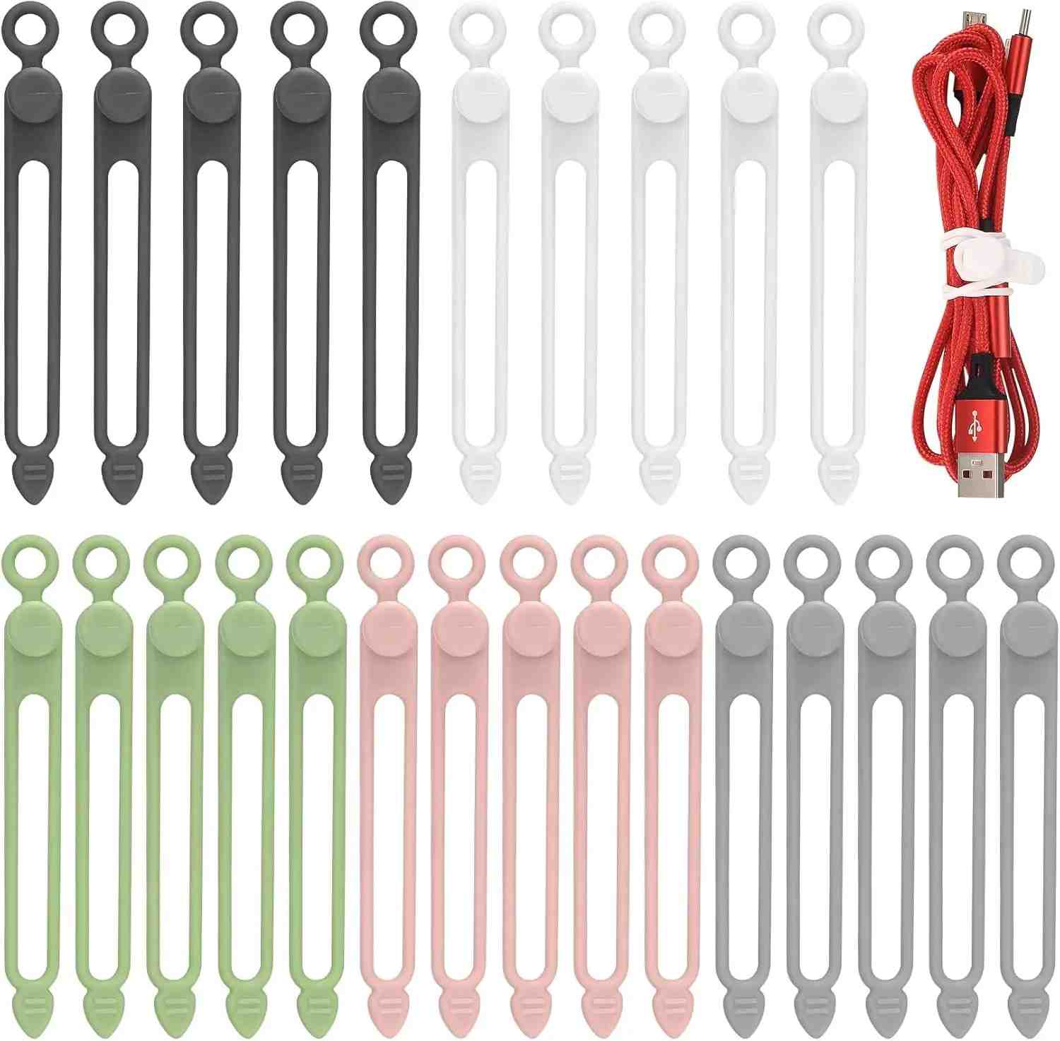 Organizador de Cabos: 25 Presilhas de Silicone Reutilizáveis