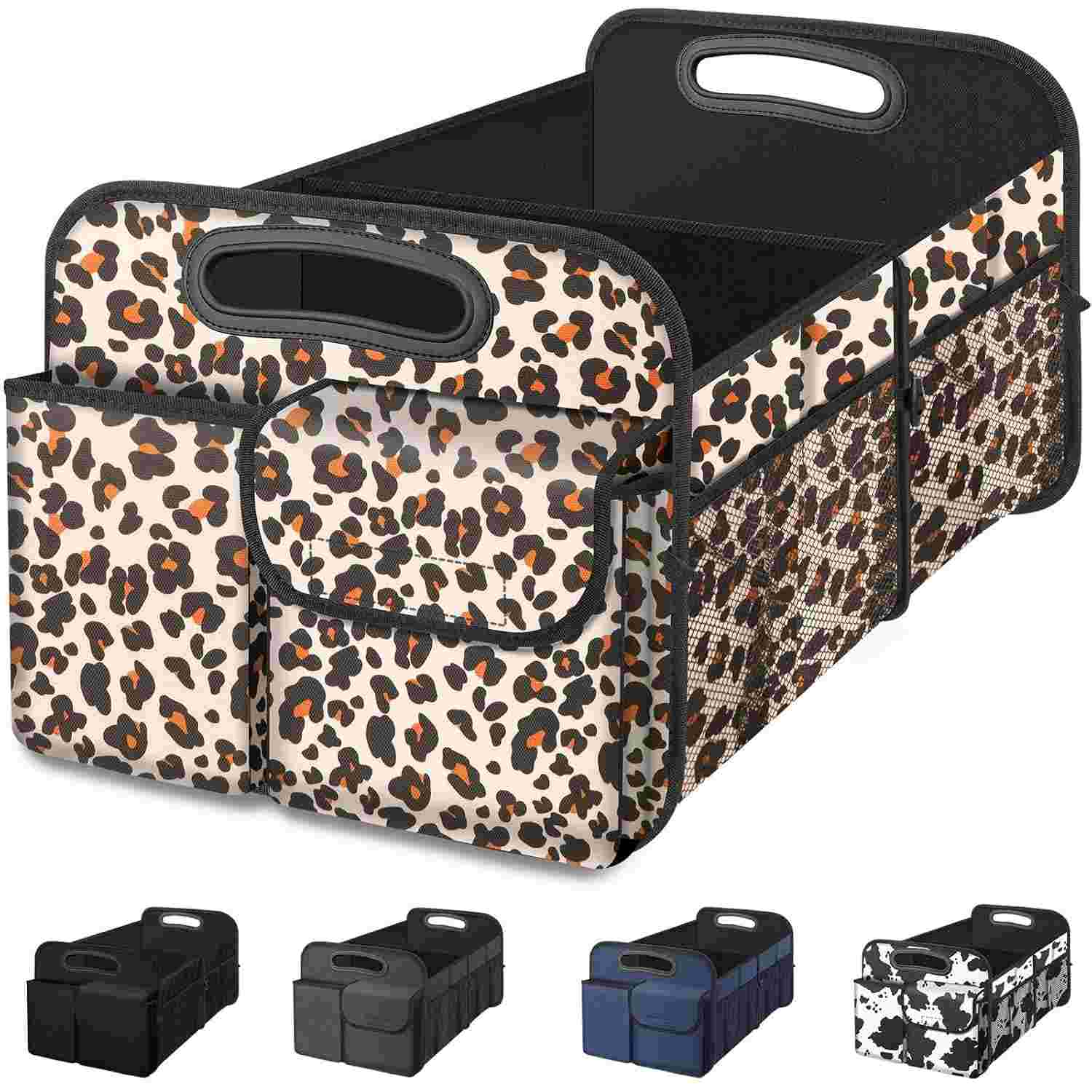 Organizador de Porta-Malas Femuar: Grande Capacidade, Dobrável e à Prova d'Água - Estampa Leopardo Elegante