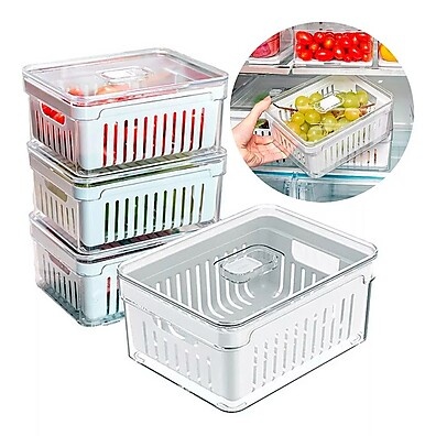 Organizador Geladeira: Kit 4 Caixas 2,2L com Cesto