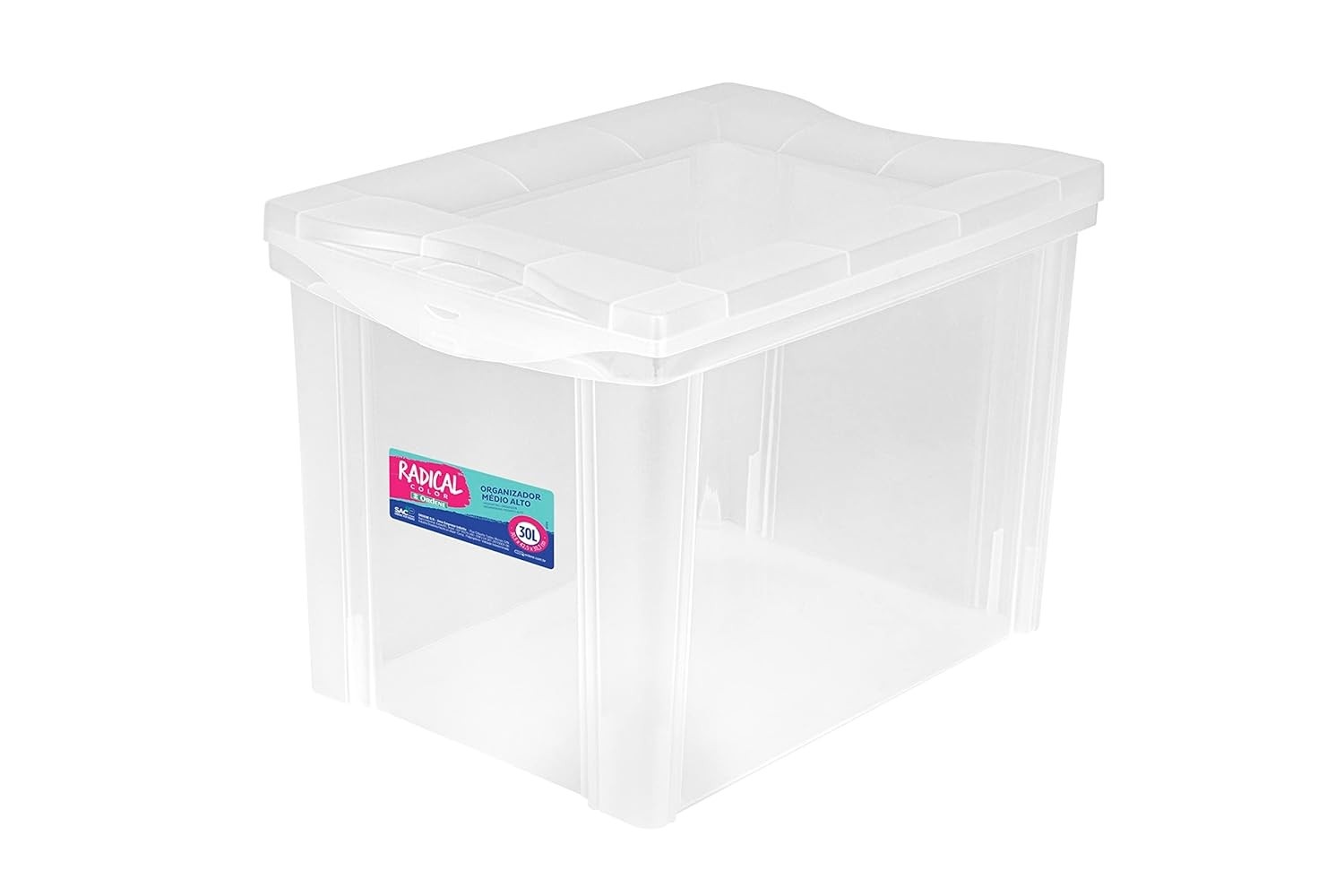 Caixa Organizadora Plástica 30L com Tampas Click - Cor Cristal, Linha Radical