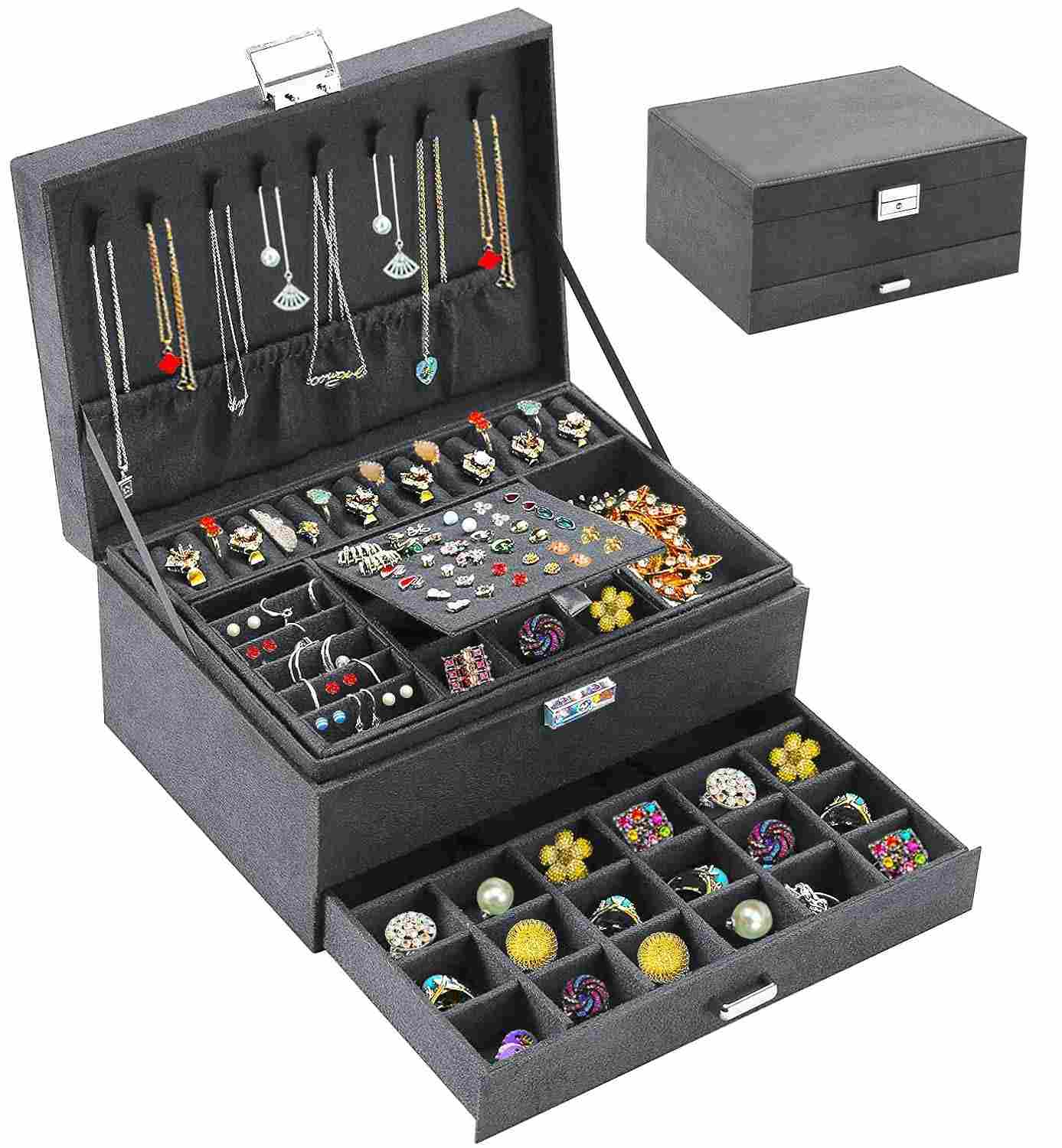 organize-seguranca-organizadora-de-caixa-em-com-estilo-fecho-a-com-cinza-joias-veludo-e-a