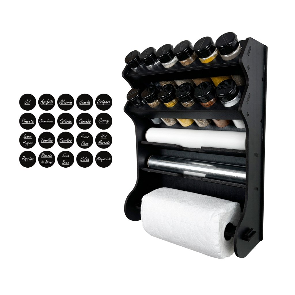 Organize sua Cozinha: Porta Temperos 12 Potes + Papel