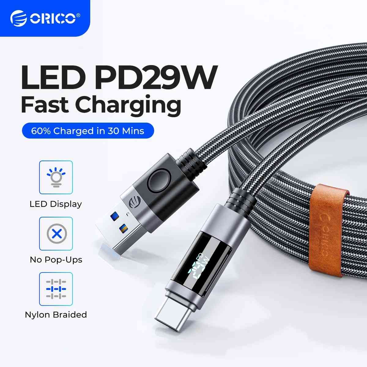 Orico 66W: Cabo USB-C Turbo para Carregamento Rápido