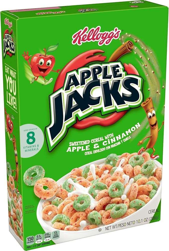 Kellogg's Apple Jacks Breakfast Cereal, 8 Vitamins and Minerals, Kids Snacks, Original, 10.1oz Box (1 Box)