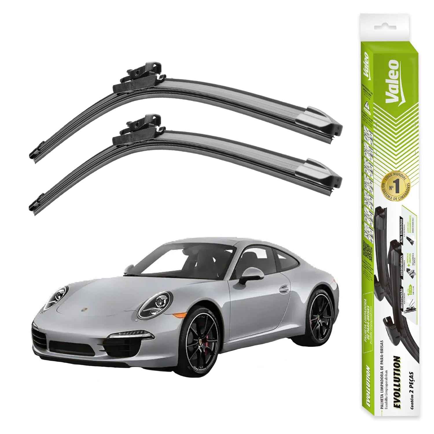Par de Palhetas Limpador Parabrisa Valeo Evollution Original Porsche 911 Carrera S (2017-2024)