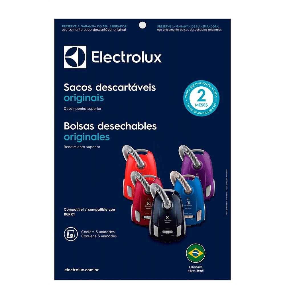 Kit 3 Sacos Descartáveis Electrolux Sbebe para Aspiradores - Branco Original