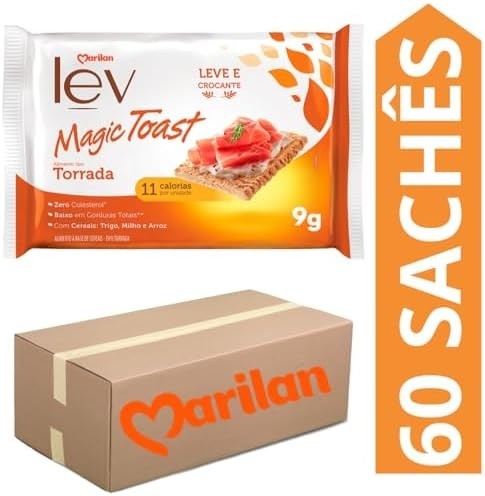 Kit 60 Sachês Torrada Lev Magic Toast Original Marilan 9g