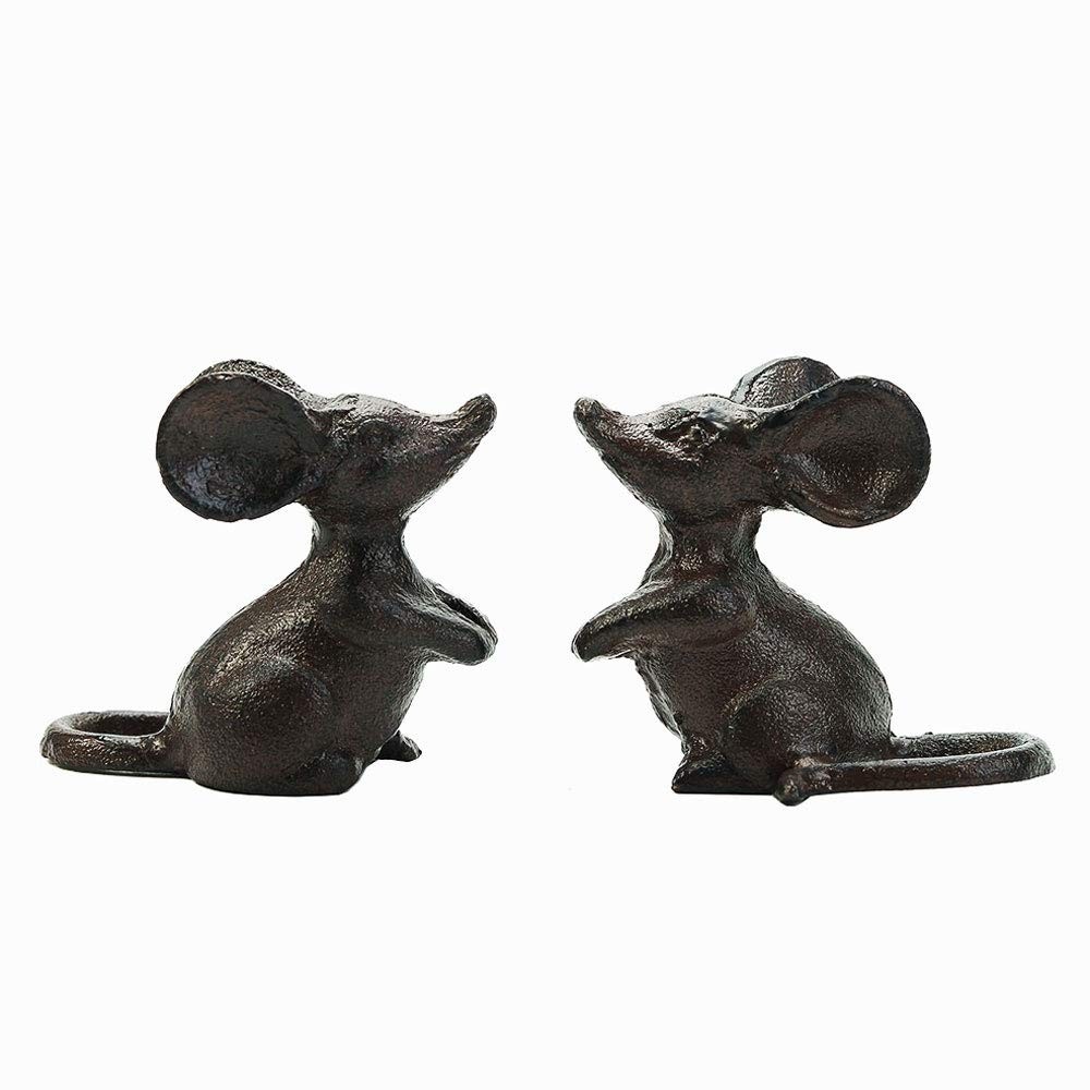 Sungmor Ornamento de Rato Fofo em Ferro Fundido - Estatueta Decorativa para Casa e Jardim | 2 Peças Marrom