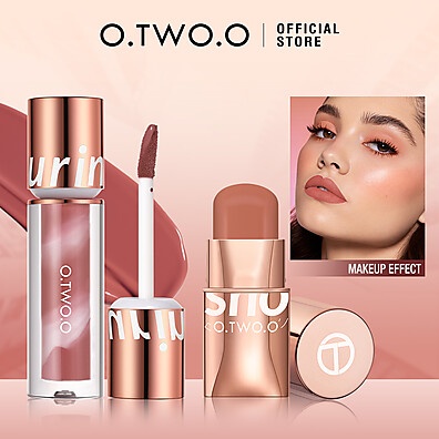 O.TWO.O Makeup Set: Batom e Blush 2 em 1 Impermeável