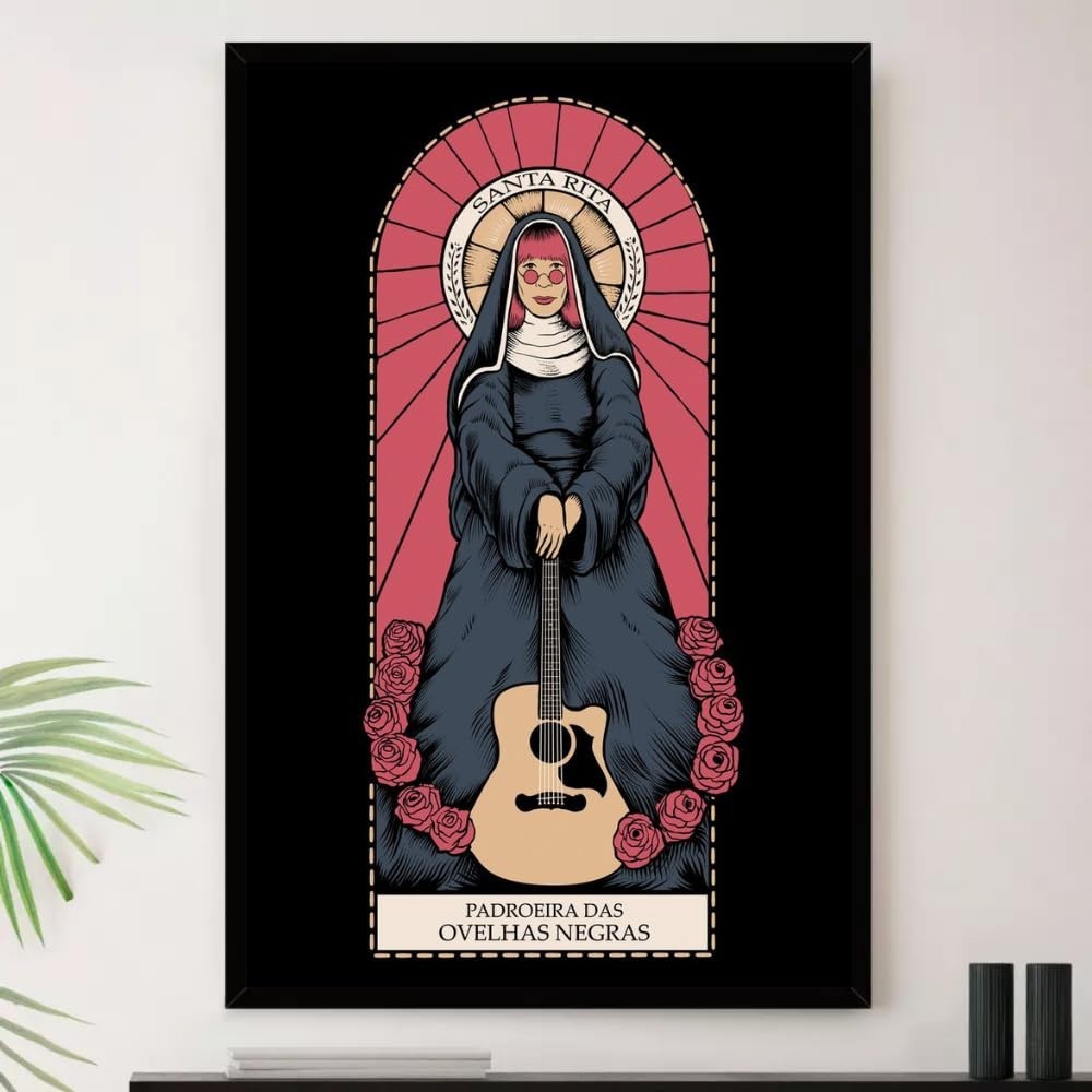 Quadro Rita Lee Ovelha Negra Decorativo A4 23x33cm - Moldura Premium com Impressão em Alta Definição